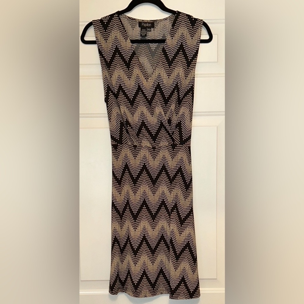 Papillon Vintage Zigzag Dress L Black/Cream Sleeveless Pattern Fitted Stretch